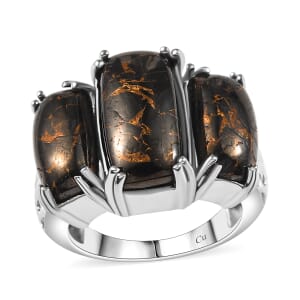 Matrix Silver Shungite 6.80 ctw 3 Stone Ring in Platinum Bond Copper (Size 10.0)