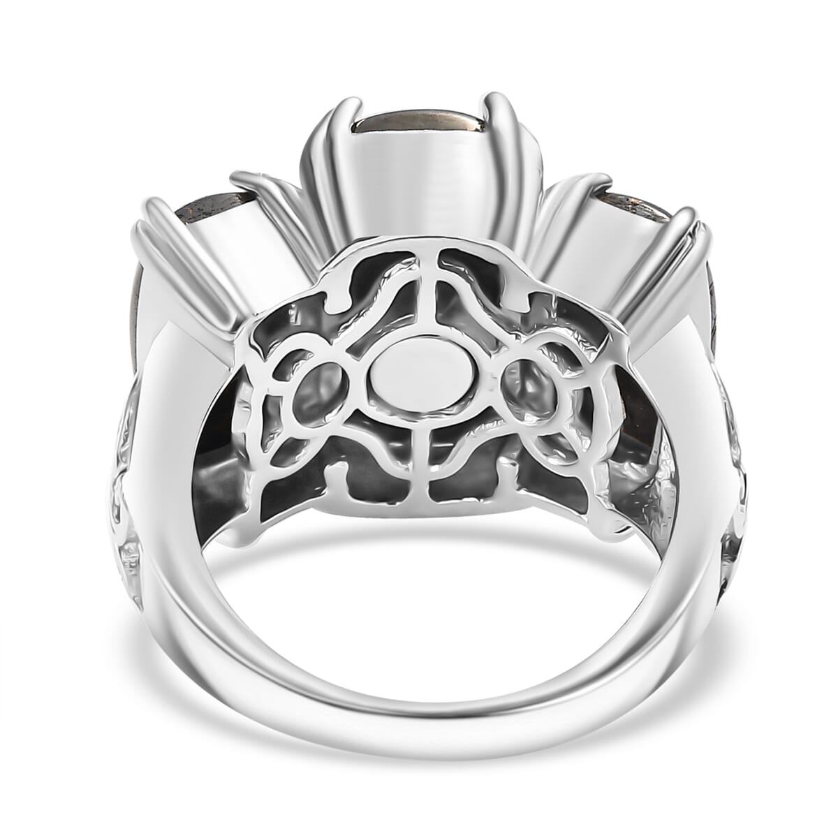 Matrix Silver Shungite 6.80 ctw 3 Stone Ring in Platinum Bond Copper (Size 10.0) image number 4