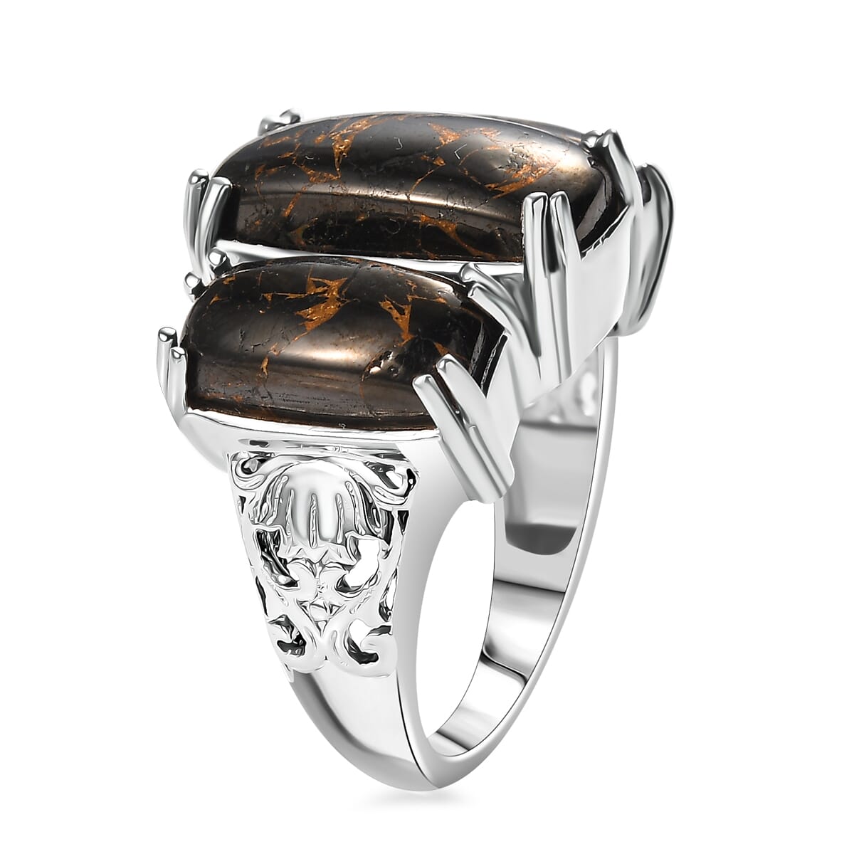 Matrix Silver Shungite 6.80 ctw 3 Stone Ring in Platinum Bond Copper (Size  11.0) image number 3