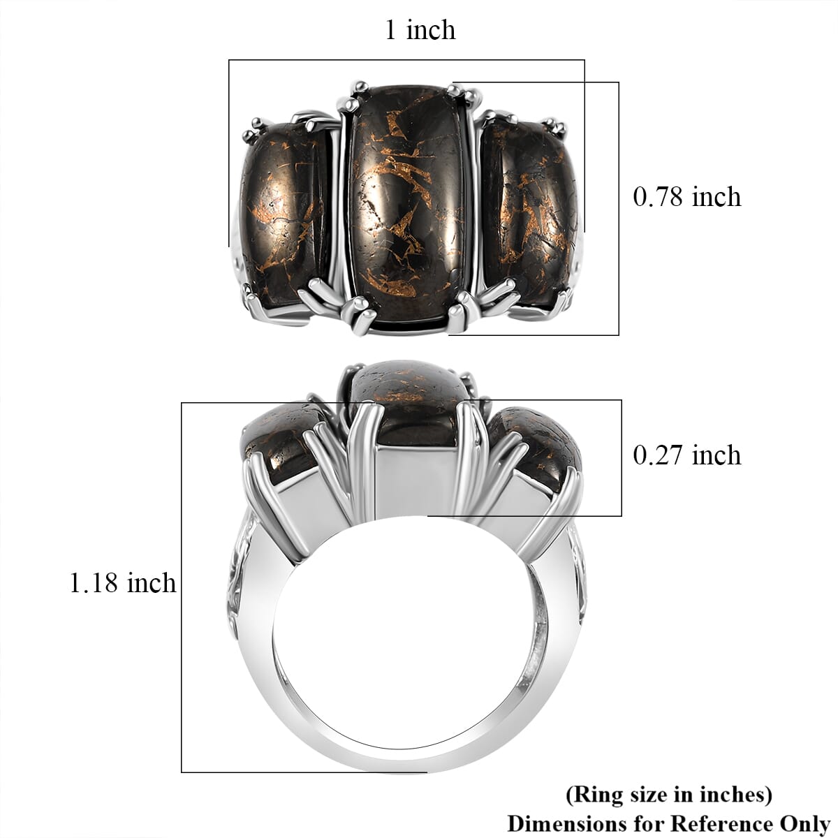 Matrix Silver Shungite 6.80 ctw 3 Stone Ring in Platinum Bond Copper (Size  11.0) image number 5
