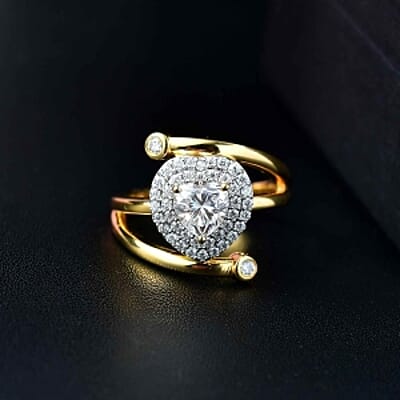Moissanite and Kanchanaburi Blue Sapphire 1.41 ctw Fancy Ring in Vermeil Yellow Gold Over Sterling Silver (Size 9)