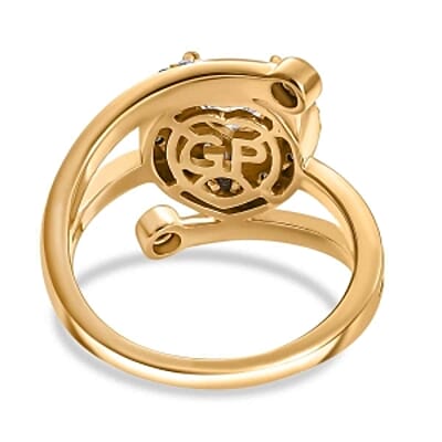 Moissanite and Kanchanaburi Blue Sapphire 1.41 ctw Fancy Ring in Vermeil Yellow Gold Over Sterling Silver (Size 9)
