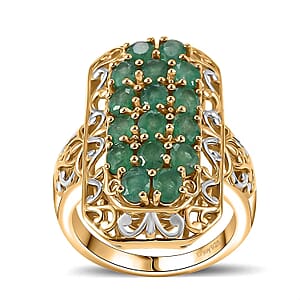 D'Joy Kagem Zambian Emerald 2.60 ctw Royal Mosaic Ring in 18K Vermeil Yellow Gold Over Sterling Silver (Size 10.0)