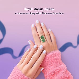 D'Joy Kagem Zambian Emerald 2.60 ctw Royal Mosaic Ring in 18K Vermeil Yellow Gold Over Sterling Silver (Size 10.0)