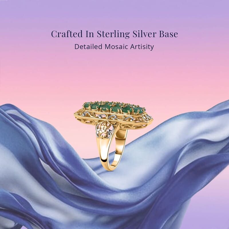 D'Joy Kagem Zambian Emerald 2.60 ctw Royal Mosaic Ring in 18K Vermeil Yellow Gold Over Sterling Silver (Size 10.0)
