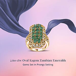 D'Joy Kagem Zambian Emerald 2.60 ctw Royal Mosaic Ring in 18K Vermeil Yellow Gold Over Sterling Silver (Size 10.0)