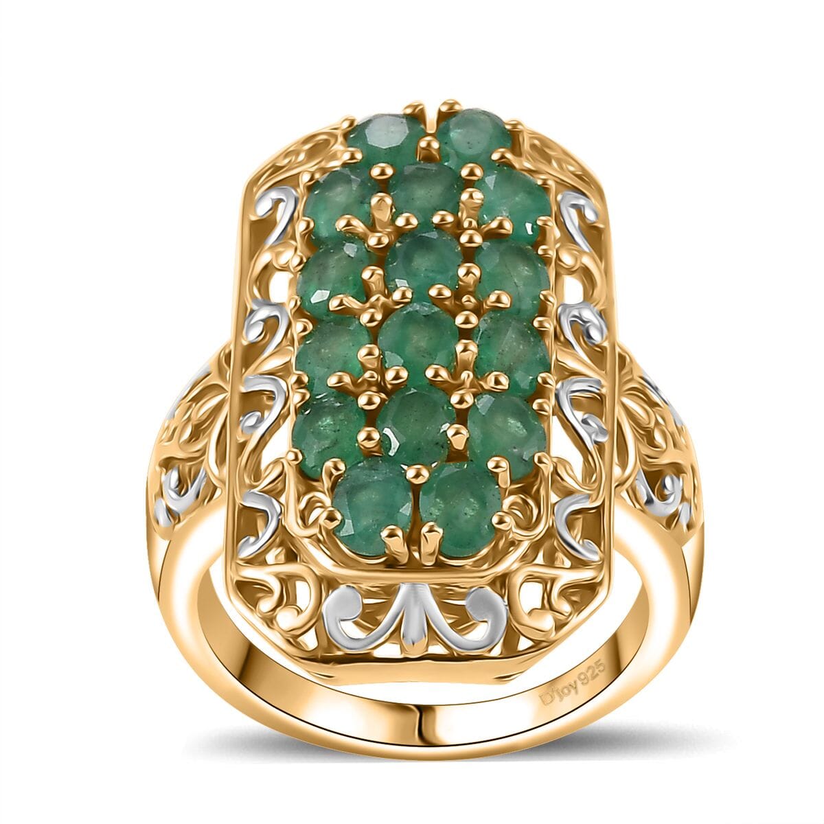Kagem Zambian Emerald 2.60 ctw Royal Mosaic Ring in 18K Vermeil Yellow Gold Over Sterling Silver (Size 6.0) image number 0