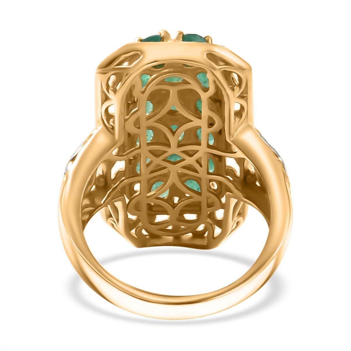 Kagem Zambian Emerald 2.60 ctw Royal Mosaic Ring in 18K Vermeil Yellow Gold Over Sterling Silver (Size 6.0) image number 4