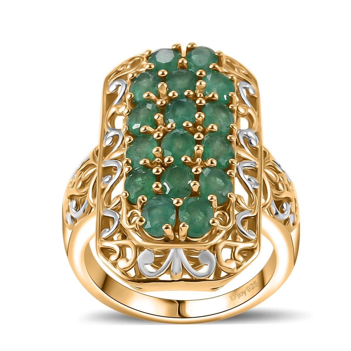 Kagem Zambian Emerald 2.60 ctw Royal Mosaic Ring in 18K Vermeil Yellow Gold Over Sterling Silver (Size 7.0) image number 0