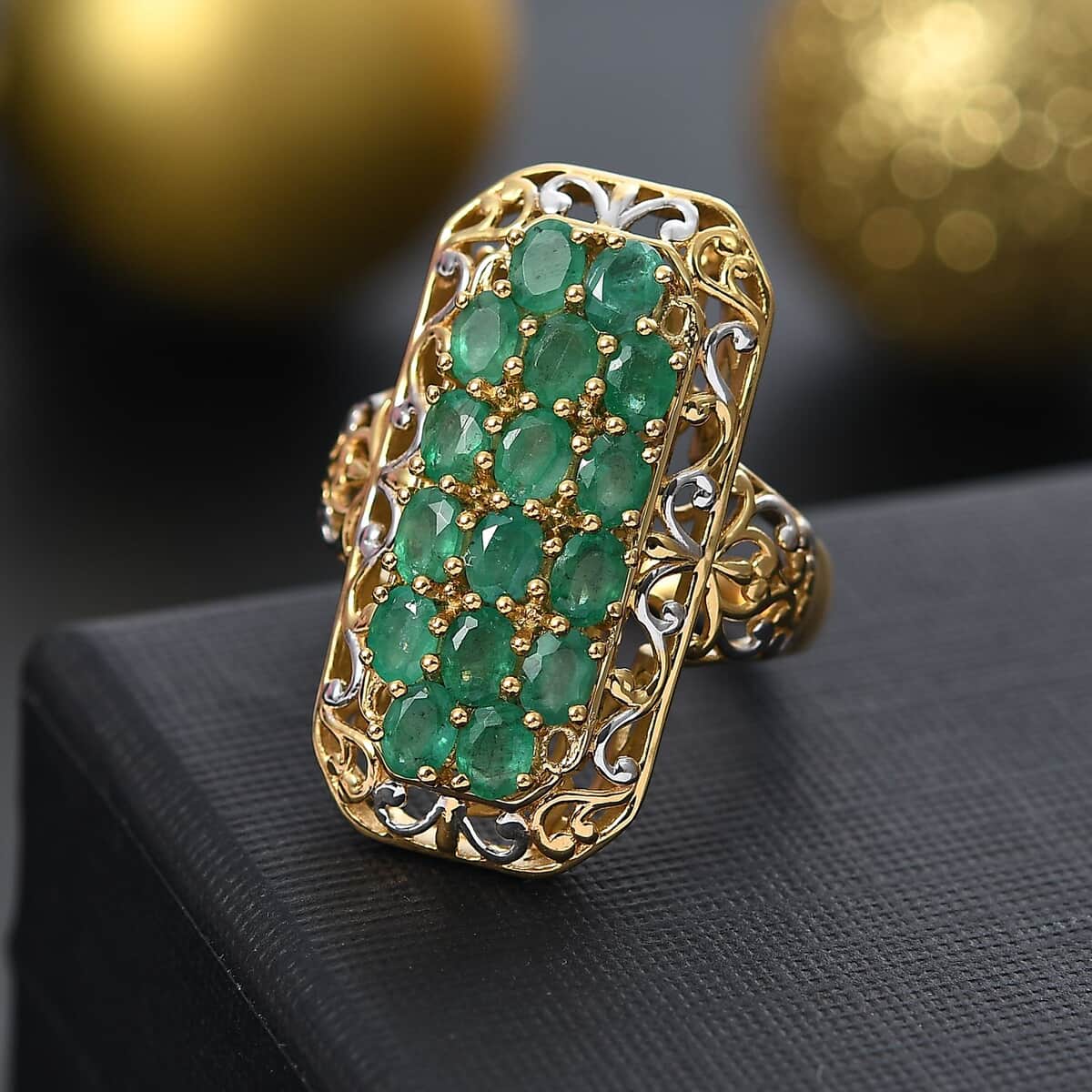 Kagem Zambian Emerald 2.60 ctw Royal Mosaic Ring in 18K Vermeil Yellow Gold Over Sterling Silver (Size 7.0) image number 1