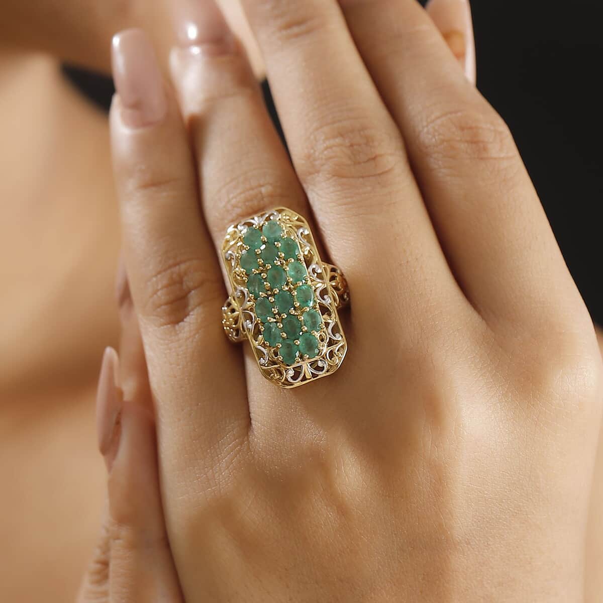 Kagem Zambian Emerald 2.60 ctw Royal Mosaic Ring in 18K Vermeil Yellow Gold Over Sterling Silver (Size 7.0) image number 2