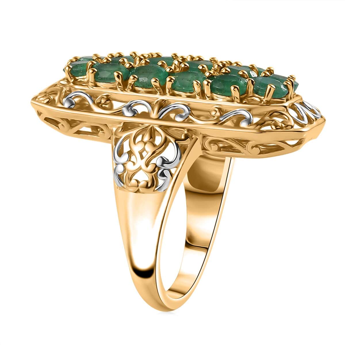 Kagem Zambian Emerald 2.60 ctw Royal Mosaic Ring in 18K Vermeil Yellow Gold Over Sterling Silver (Size 7.0) image number 3