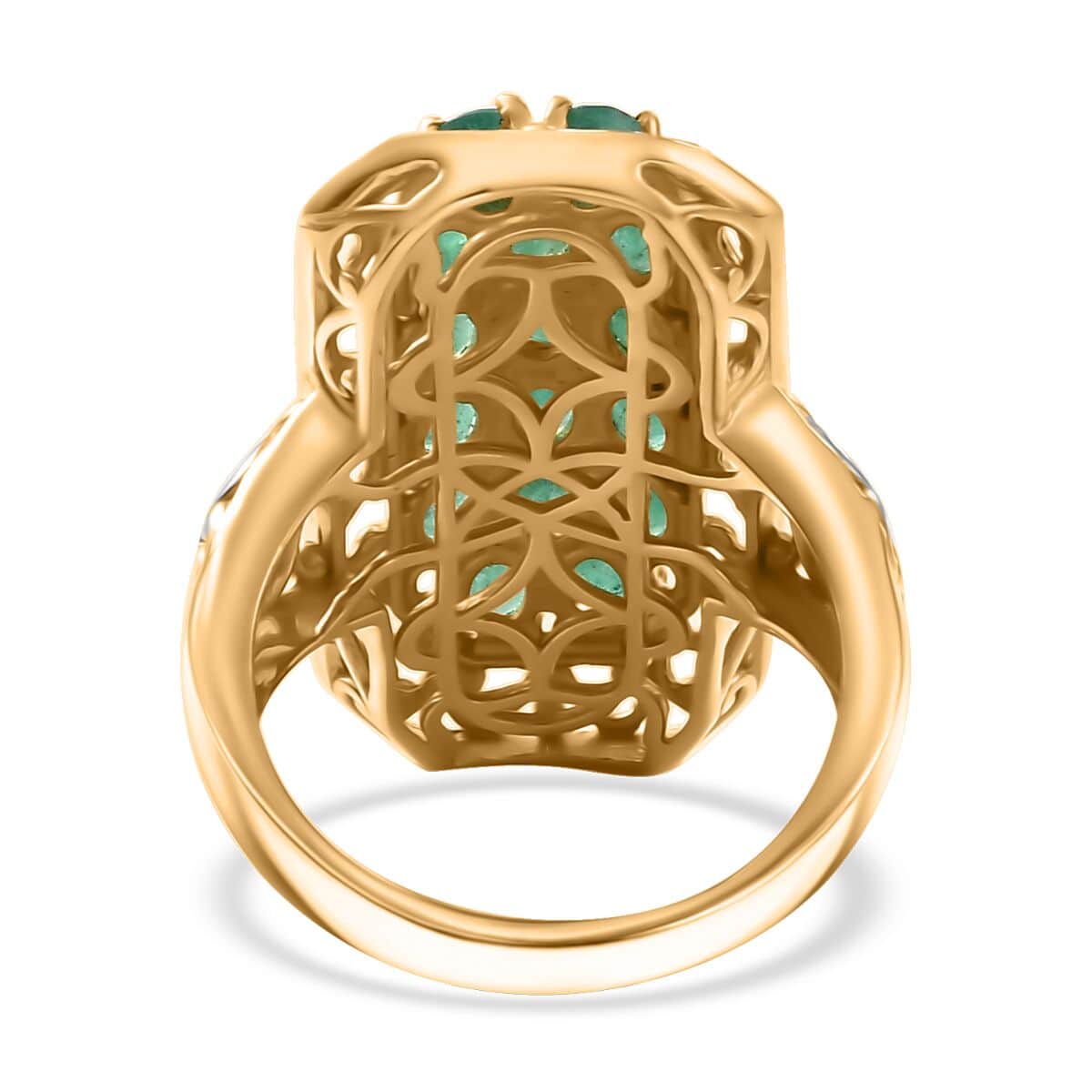 Kagem Zambian Emerald 2.60 ctw Royal Mosaic Ring in 18K Vermeil Yellow Gold Over Sterling Silver (Size 7.0) image number 4