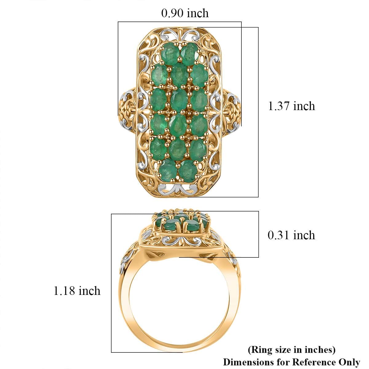 Kagem Zambian Emerald 2.60 ctw Royal Mosaic Ring in 18K Vermeil Yellow Gold Over Sterling Silver (Size 7.0) image number 5