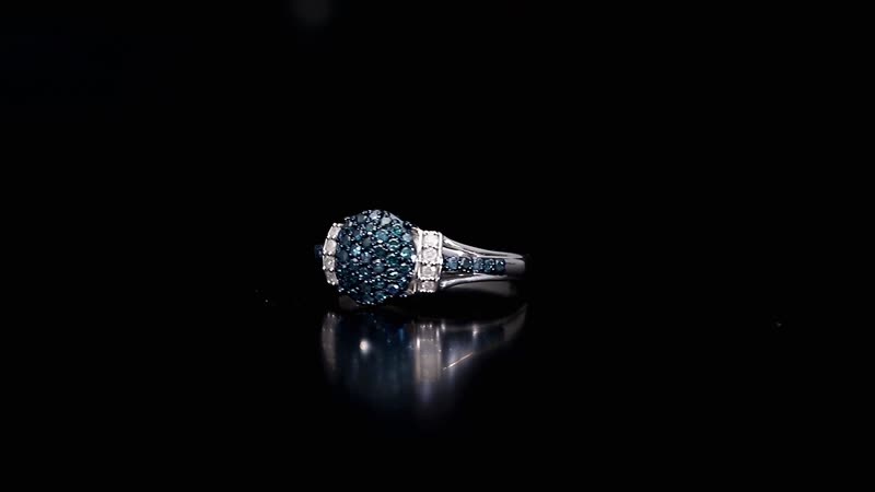 White Diamond ,  Blue Diamond  Ring in Rhodium Overlay Sterling Silver 0.45 ctw