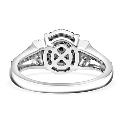 Blue and White Diamond 0.50 ctw Midnight Sparkle Ring in Rhodium Over Sterling Silver (Size 8.0)