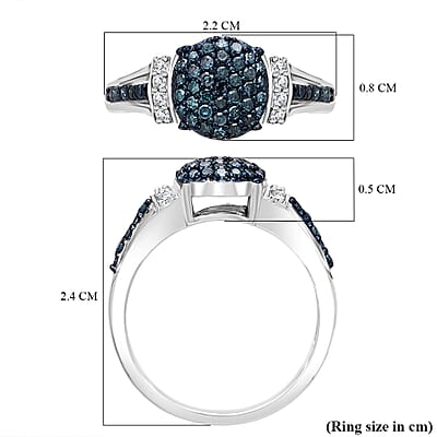 Blue and White Diamond 0.50 ctw Midnight Sparkle Ring in Rhodium Over Sterling Silver (Size 8.0)