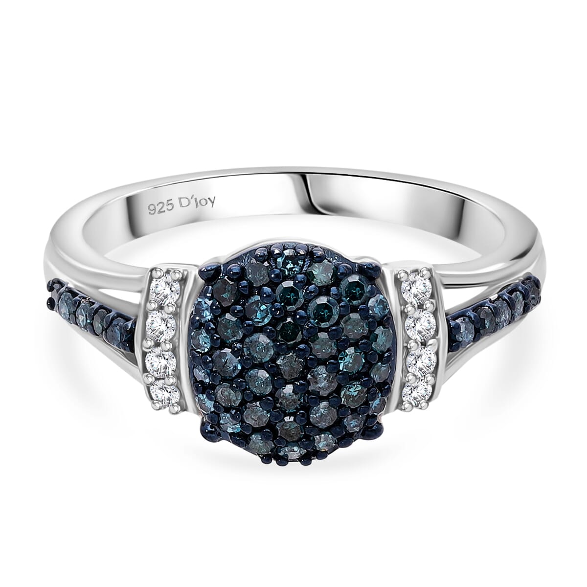 Blue and White Diamond 0.50 ctw Midnight Sparkle Ring in Rhodium Over Sterling Silver (Size 9.0) image number 0