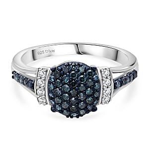 Blue and White Diamond 0.50 ctw Midnight Sparkle Ring in Rhodium Over Sterling Silver (Size 9.0)