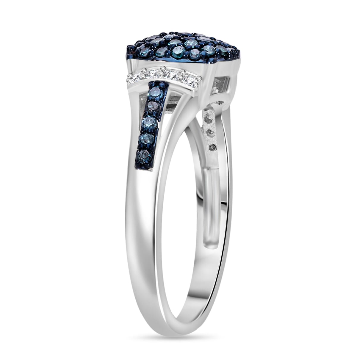 Blue and White Diamond 0.50 ctw Midnight Sparkle Ring in Rhodium Over Sterling Silver (Size 9.0) image number 2