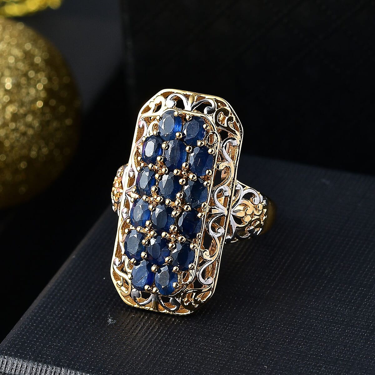 Kanchanaburi Blue Sapphire 3.85 ctw Royal Mosaic Ring in 18K Vermeil Yellow Gold Over Sterling Silver (Size 6.0) image number 1