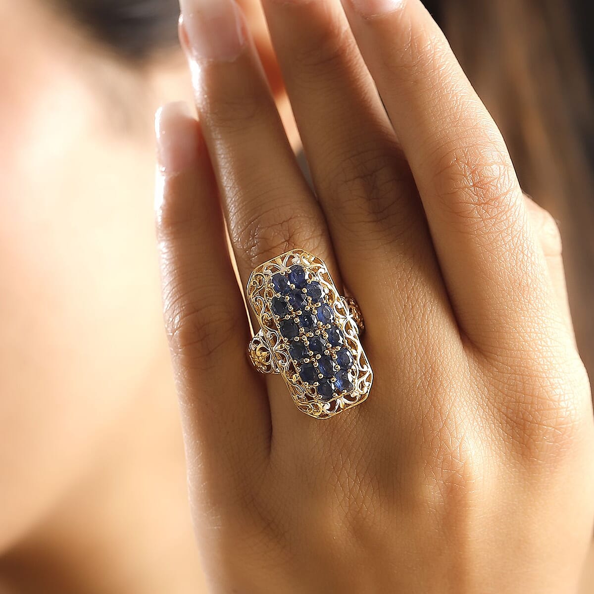 Kanchanaburi Blue Sapphire 3.85 ctw Royal Mosaic Ring in 18K Vermeil Yellow Gold Over Sterling Silver (Size 6.0) image number 2