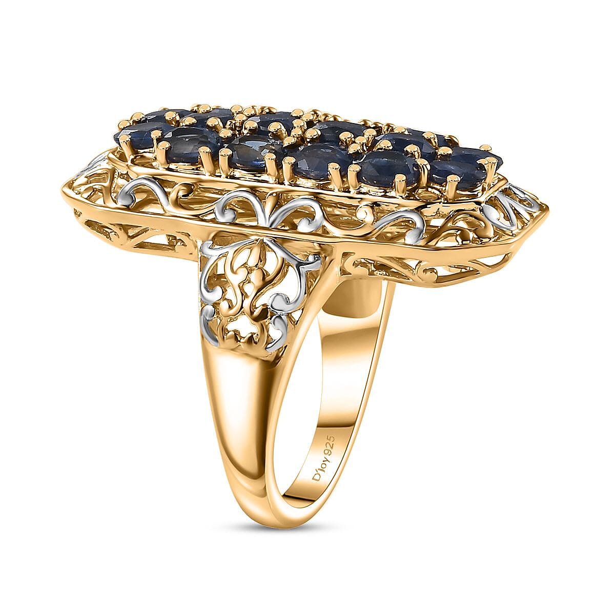 Kanchanaburi Blue Sapphire 3.85 ctw Royal Mosaic Ring in 18K Vermeil Yellow Gold Over Sterling Silver (Size 6.0) image number 3
