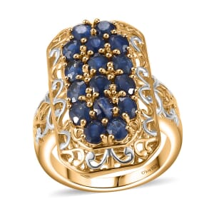 Kanchanaburi Blue Sapphire 3.85 ctw Royal Mosaic Ring in 18K Vermeil Yellow Gold Over Sterling Silver (Size 9.0)