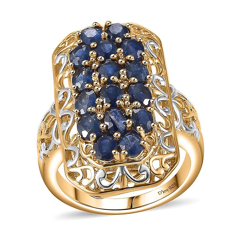 Kanchanaburi Blue Sapphire 3.85 ctw Royal Mosaic Ring in 18K Vermeil Yellow Gold Over Sterling Silver (Size 9.0)