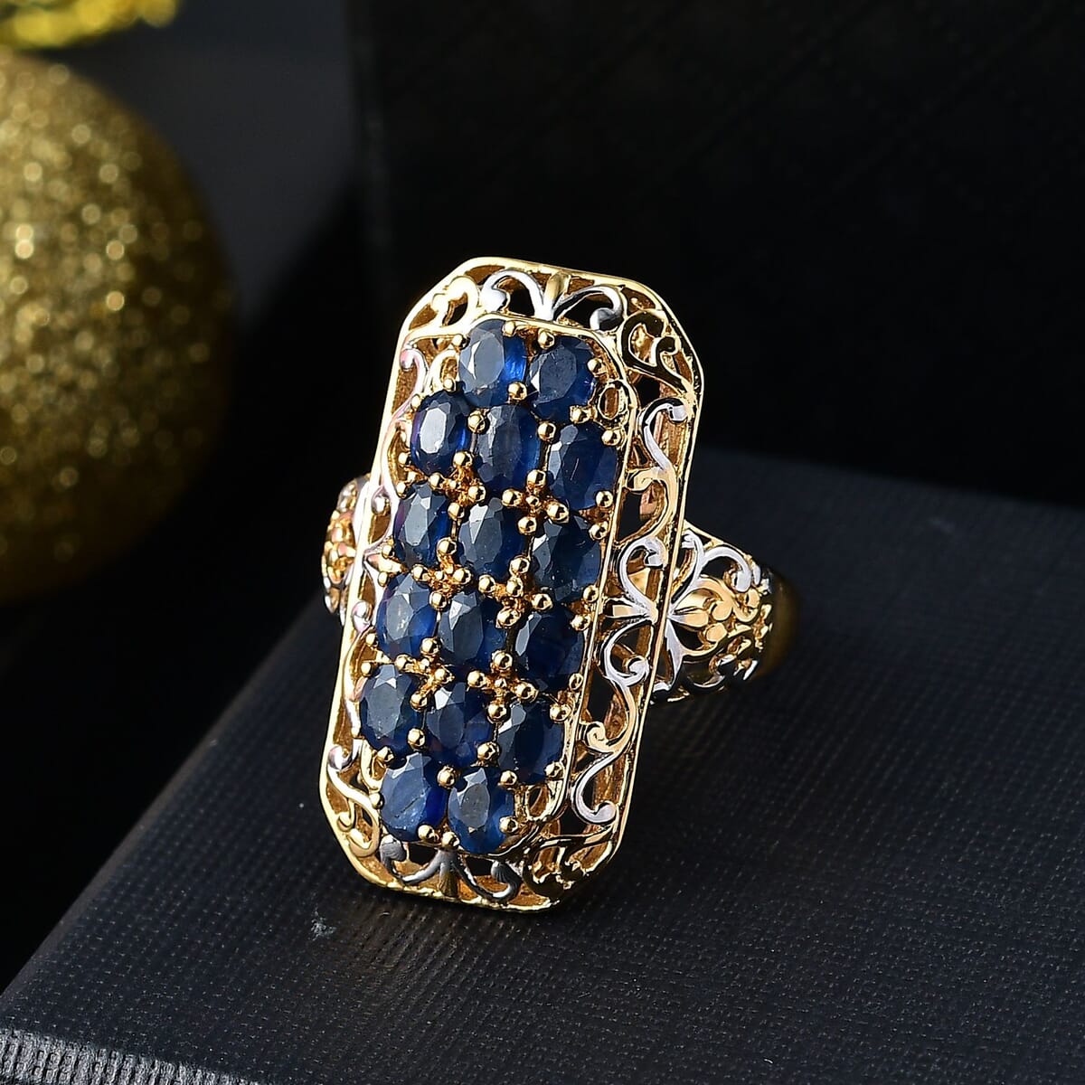 Kanchanaburi Blue Sapphire 3.85 ctw Royal Mosaic Ring in 18K Vermeil Yellow Gold Over Sterling Silver (Size 9.0) image number 1