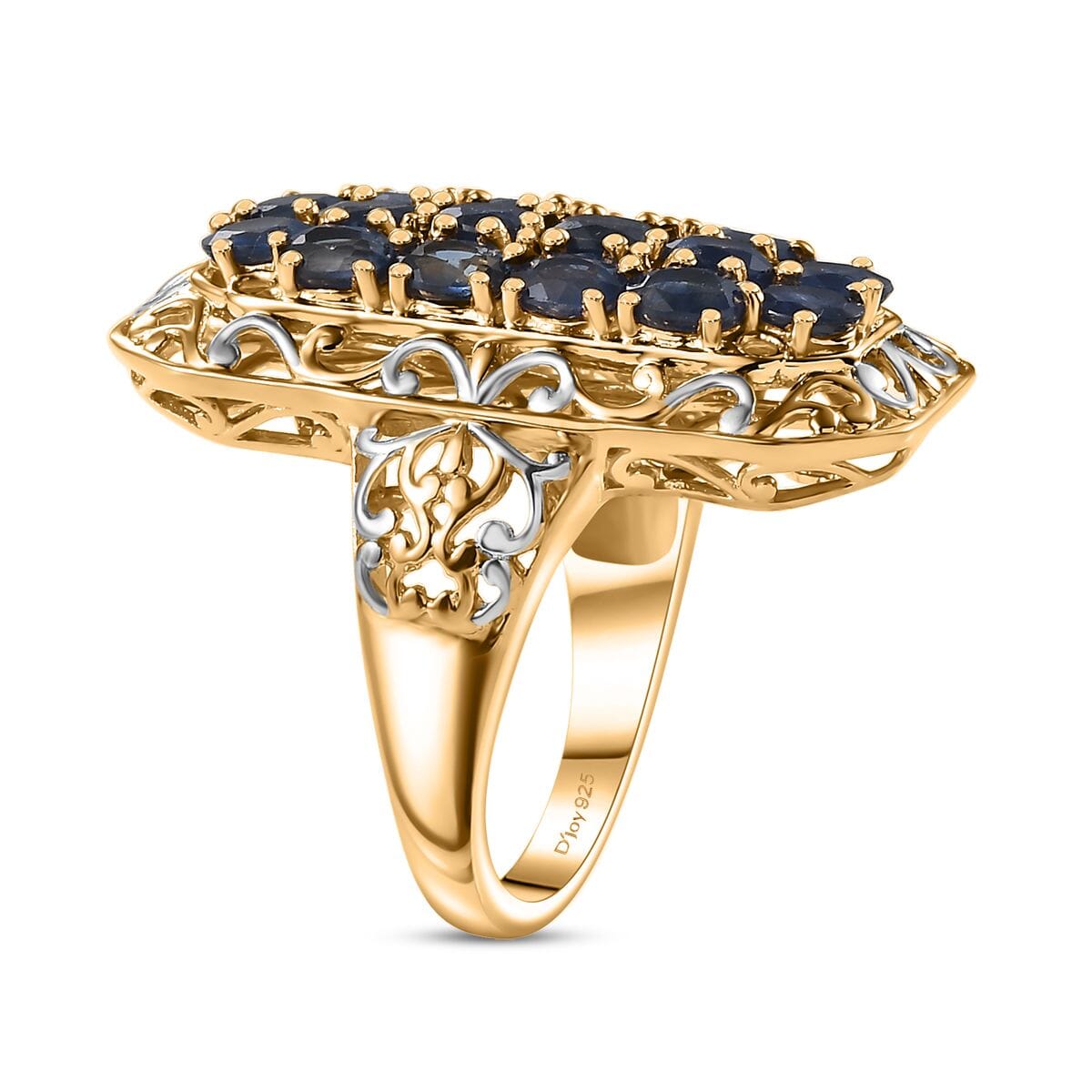 Kanchanaburi Blue Sapphire 3.85 ctw Royal Mosaic Ring in 18K Vermeil Yellow Gold Over Sterling Silver (Size 9.0) image number 3