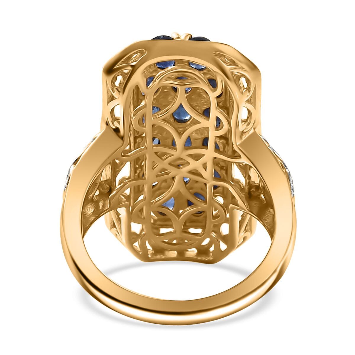 Kanchanaburi Blue Sapphire 3.85 ctw Royal Mosaic Ring in 18K Vermeil Yellow Gold Over Sterling Silver (Size 9.0) image number 4