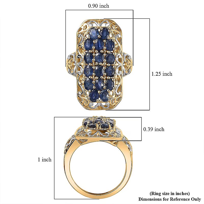Kanchanaburi Blue Sapphire 3.85 ctw Royal Mosaic Ring in 18K Vermeil Yellow Gold Over Sterling Silver (Size 9.0)