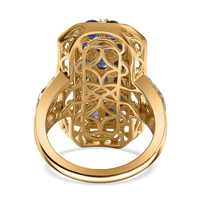 Kanchanaburi Blue Sapphire 3.85 ctw Royal Mosaic Ring in 18K Vermeil Yellow Gold Over Sterling Silver (Size 9.0)