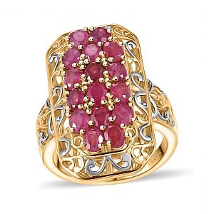 Mozambique Ruby 3.35 ctw Royal Mosaic Ring in 18K Vermeil Yellow Gold Over Sterling Silver (Size 10.0)