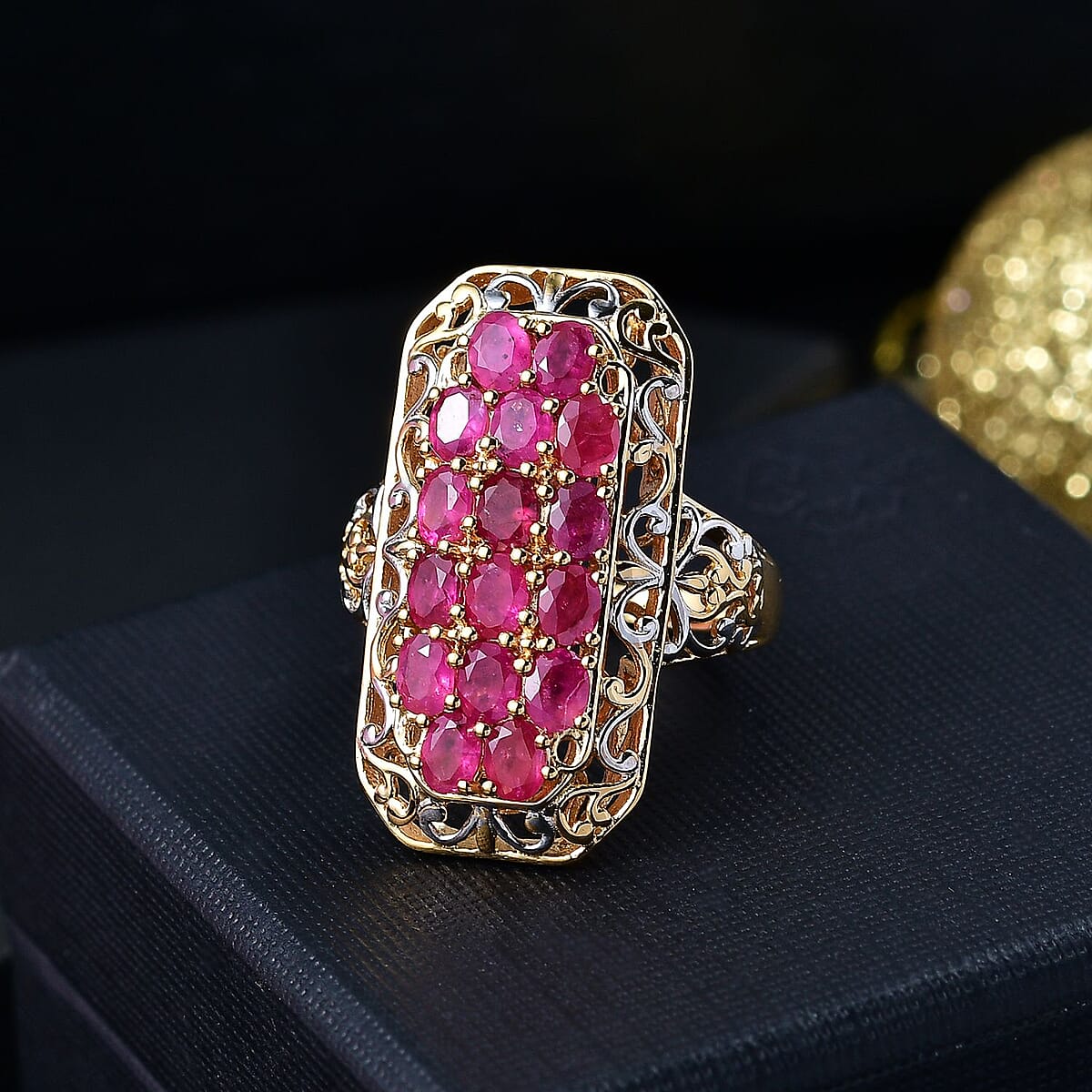 Mozambique Ruby 3.35 ctw Royal Mosaic Ring in 18K Vermeil Yellow Gold Over Sterling Silver (Size 10.0) image number 1