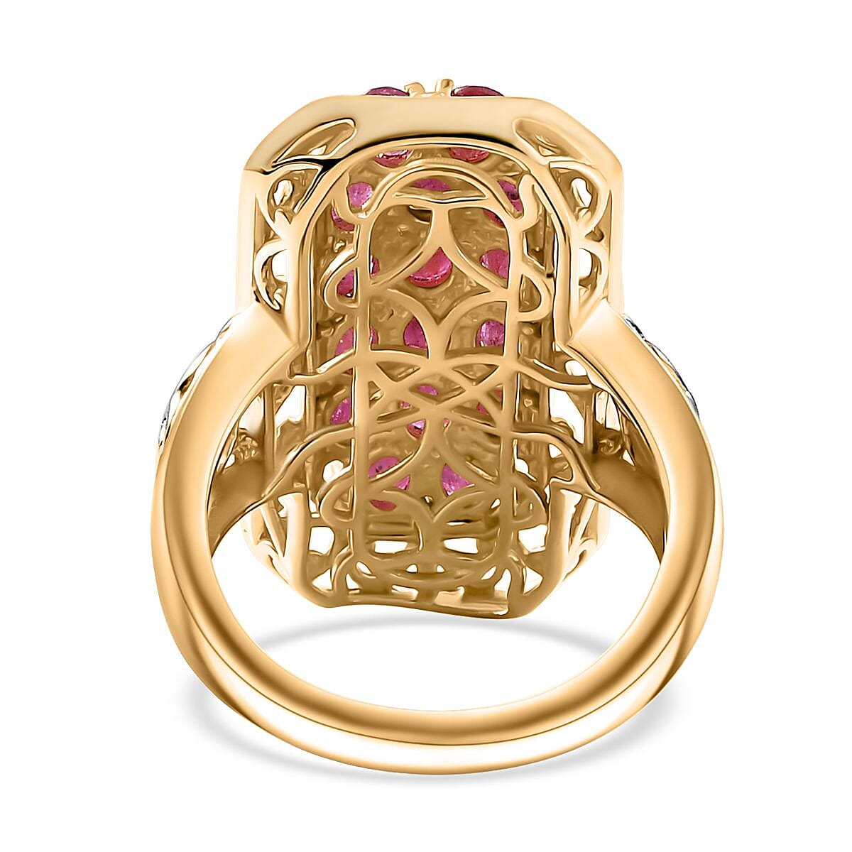 Mozambique Ruby 3.35 ctw Royal Mosaic Ring in 18K Vermeil Yellow Gold Over Sterling Silver (Size 10.0) image number 4