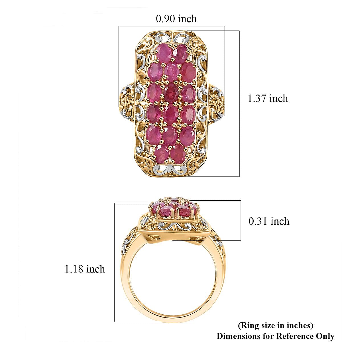 Mozambique Ruby 3.35 ctw Royal Mosaic Ring in 18K Vermeil Yellow Gold Over Sterling Silver (Size 10.0) image number 5