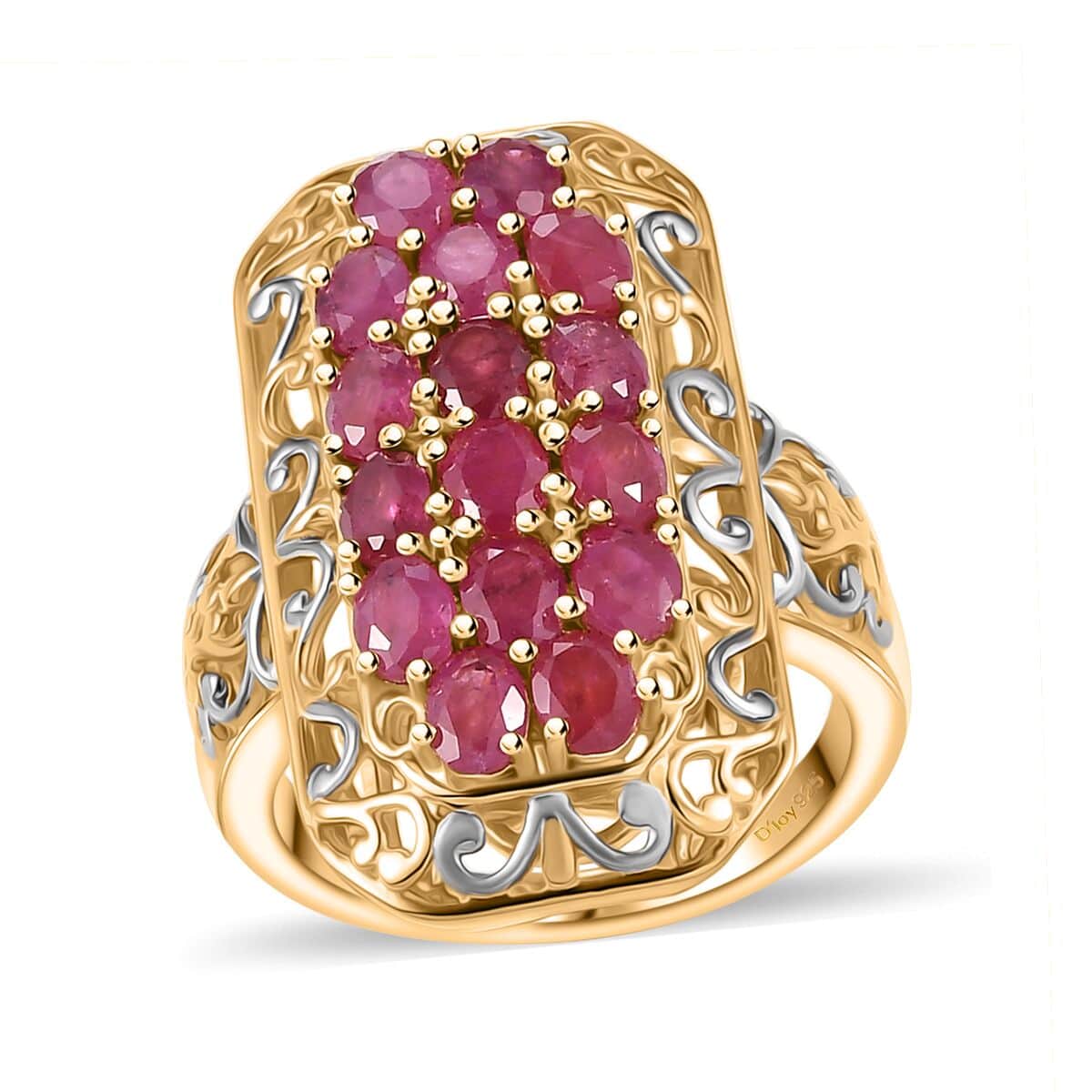 Mozambique Ruby 3.35 ctw Royal Mosaic Ring in 18K Vermeil Yellow Gold Over Sterling Silver (Size 5.0) image number 0