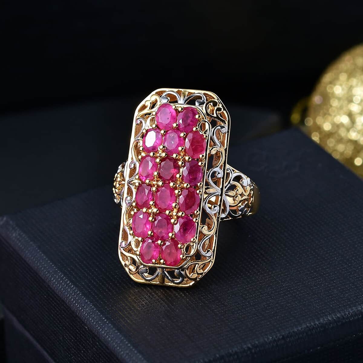 Mozambique Ruby 3.35 ctw Royal Mosaic Ring in 18K Vermeil Yellow Gold Over Sterling Silver (Size 5.0) image number 1