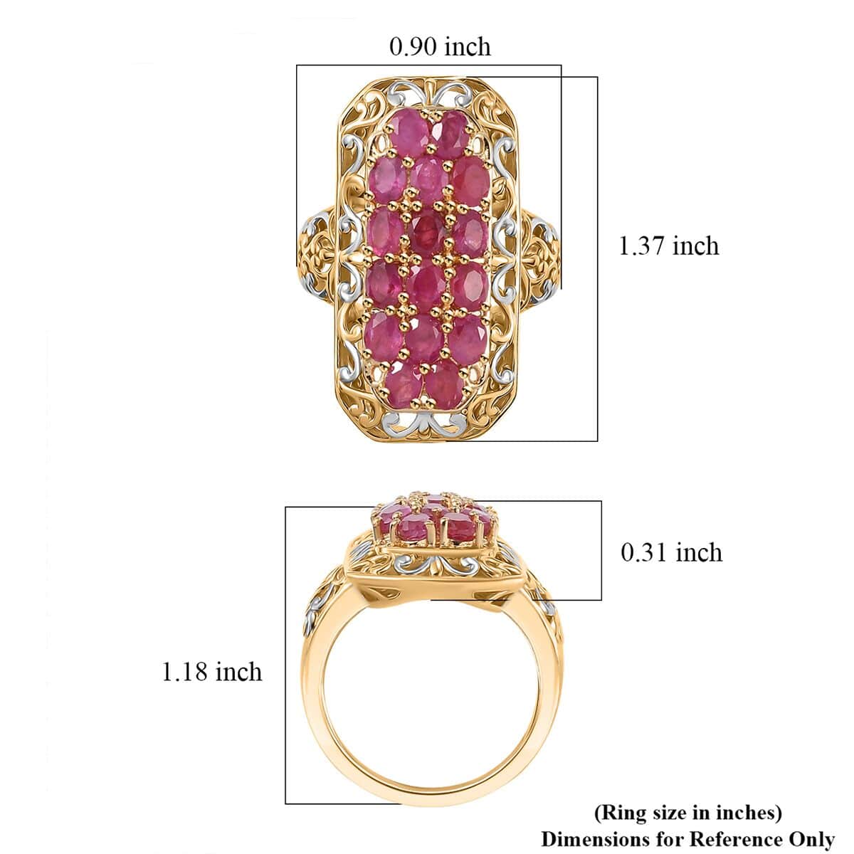 Mozambique Ruby 3.35 ctw Royal Mosaic Ring in 18K Vermeil Yellow Gold Over Sterling Silver (Size 5.0) image number 5