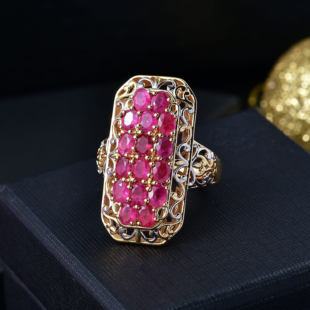 Mozambique Ruby 3.35 ctw Royal Mosaic Ring in 18K Vermeil Yellow Gold Over Sterling Silver (Size 6.0) image number 1