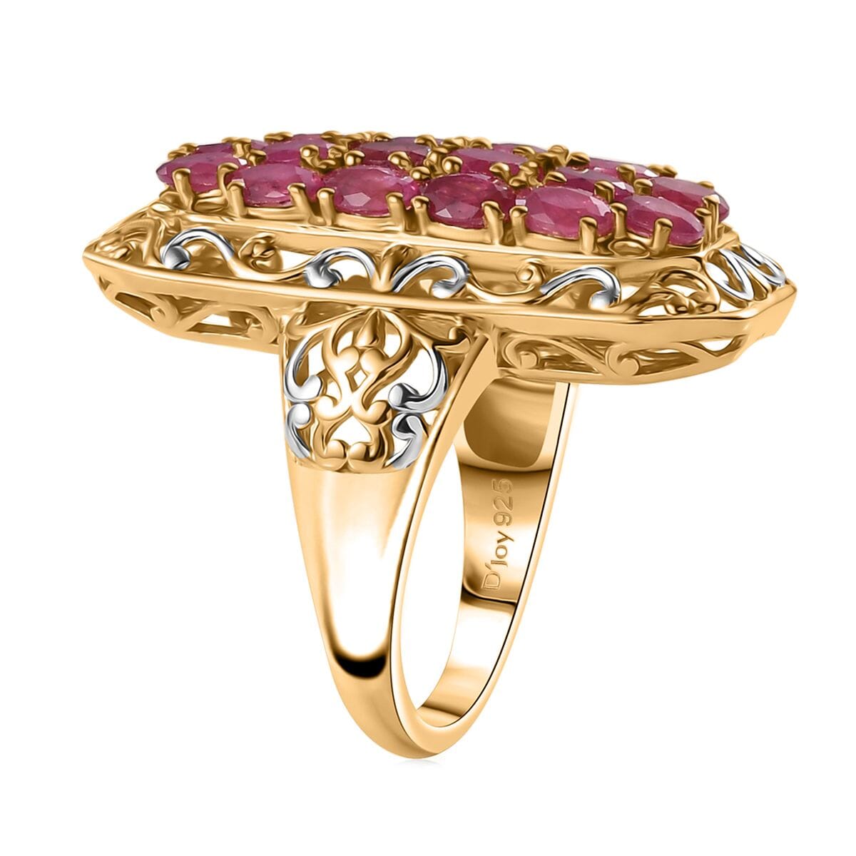 Mozambique Ruby 3.35 ctw Royal Mosaic Ring in 18K Vermeil Yellow Gold Over Sterling Silver (Size 6.0) image number 3