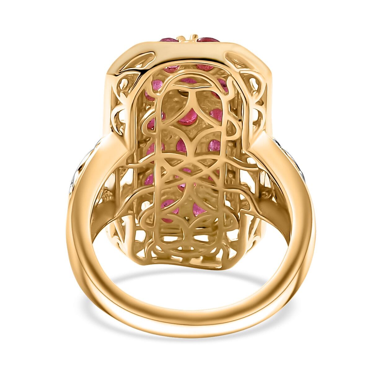 Mozambique Ruby 3.35 ctw Royal Mosaic Ring in 18K Vermeil Yellow Gold Over Sterling Silver (Size 6.0) image number 4