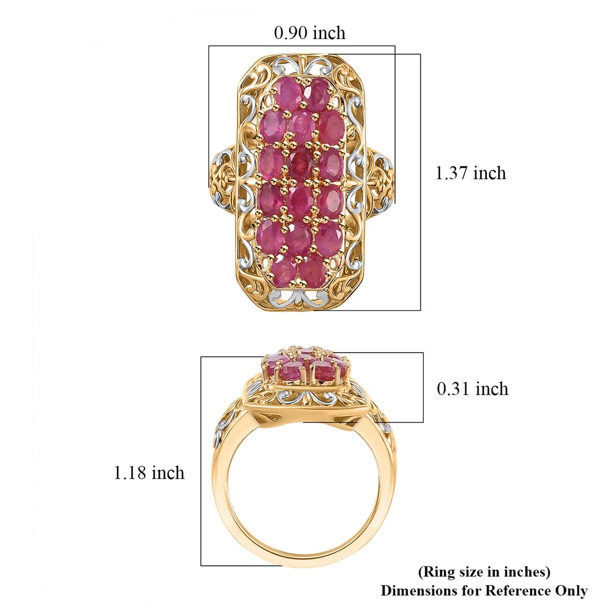 Mozambique Ruby 3.35 ctw Royal Mosaic Ring in 18K Vermeil Yellow Gold Over Sterling Silver (Size 6.0) image number 5