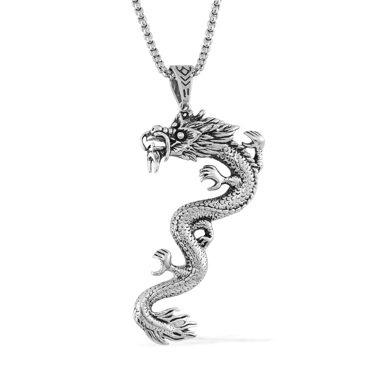 Dragon Pendent Necklace in Black Oxidized Stainless Steel 23.5 Inches image number 0
