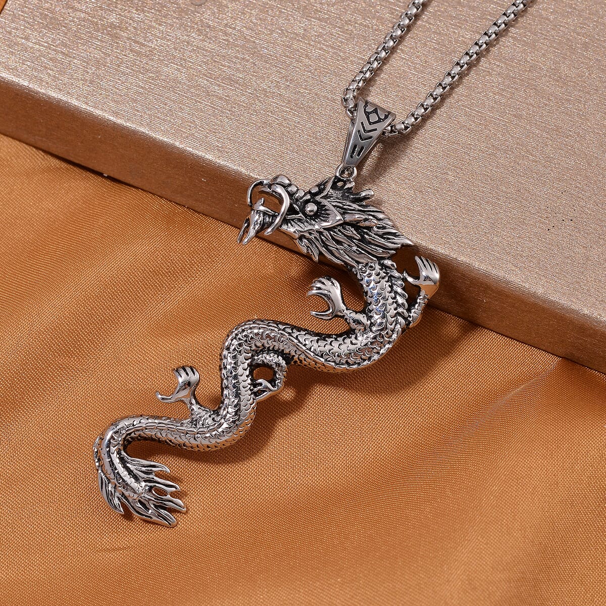 Dragon Pendent Necklace in Black Oxidized Stainless Steel 23.5 Inches image number 1