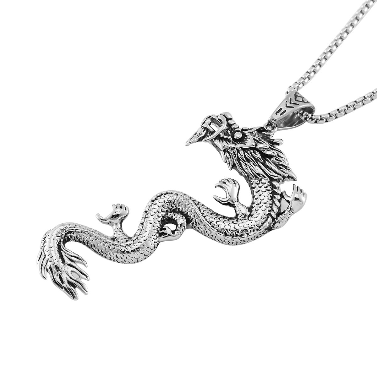 Dragon Pendent Necklace in Black Oxidized Stainless Steel 23.5 Inches image number 2