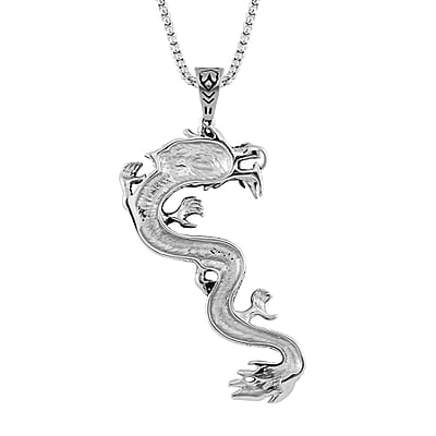 Dragon Pendant Necklace in Black Oxidized Stainless Steel 23.5 Inches