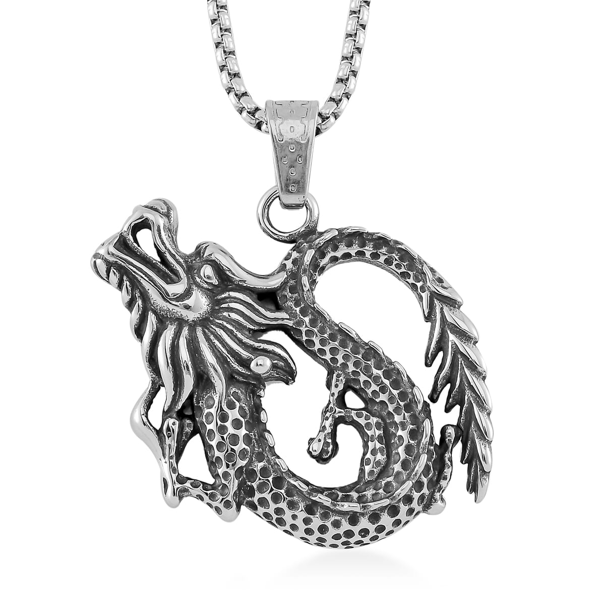 Dragon Pendent Necklace in Black Oxidized Stainless Steel 23.5 Inches image number 0